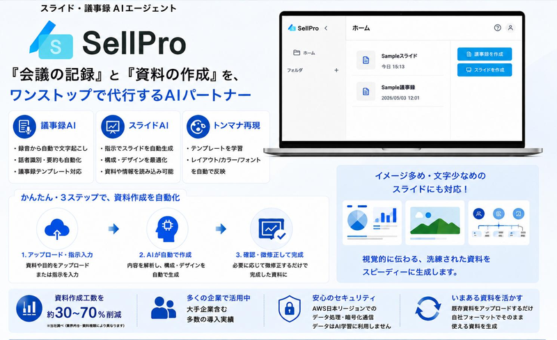 SellProで生成した販促・チラシ風資料の例（1枚もののサービス紹介資料）